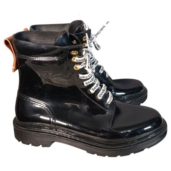 See By Chloe Shoes - See By Chloe Combat Boots Women 40/US 10 Black Rubber Logo Lace Up